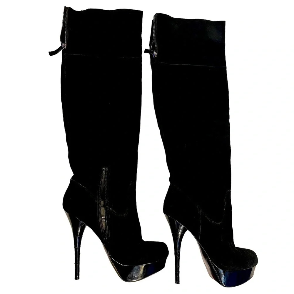 Steve Madden Boots Calgarry Vintage Black Suede Over-the-Knee Platforms Sz 9 EUC